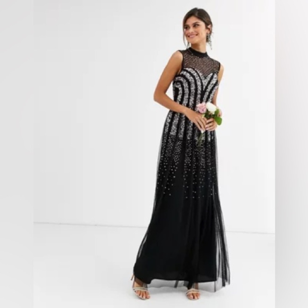 SOLD—Black Maya bridesmaid embellished maxi dress